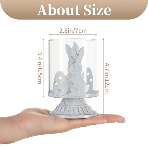 Sziqiqi Pillar Candle Holders for Easter - Bunny Decorations for Tealights Rabbit Candle Holder for Table Centerpieces Distressed White Easter Gifts for Family Party Events