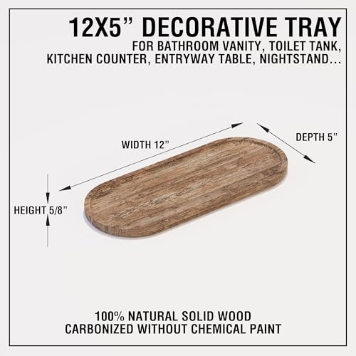 12x5 Oval Rustic Bathroom Vanity Counter Tray, Solid Wood Kitchen Countertop Organizer Shelf, Wooden Serving Platters, Snack Dessert Charcuterie Board, Decorative Toilet Tank Catchall - color: Oval
