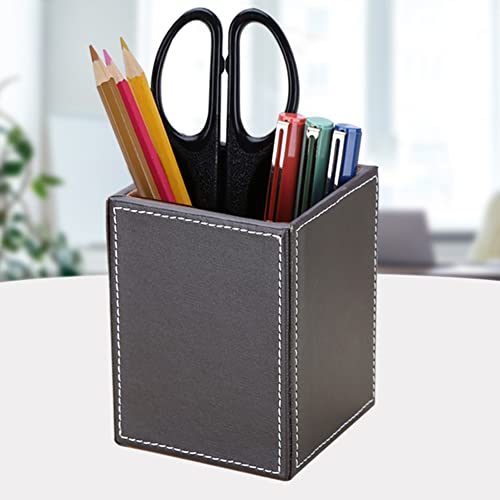 KINGFOM PU Leather Square Pens Pencils Holder Cup Desktop Stationery Organizer Case Office Accessories Container Box Brown - color: Brown-S