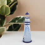 Amosfun Nautical Lighthouse Candle Holder Metal Tea Light Stand Mediterranean Desk Decor with Large Round Holes for Home Office Table Display