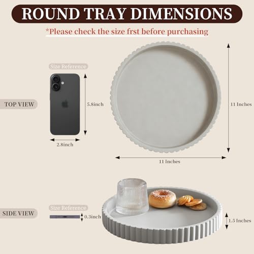 Decorative Tray for Coffee Table, Living Room, Side Table, 11" Gray Round Concrete Home Decor Serving Trays for Accent Table, Console Table - color: Gray