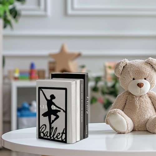 Peacoblue Metal Bookends for Shelves, Modern Decorative Heavy Duty Study Book Support Stoppers for Office, Desk, Shelf, Room 5.3"x4.3"x7.9" Cast Iron Simple Tall Bookends, 1 Pair (Ballerina) - style: Ballerina