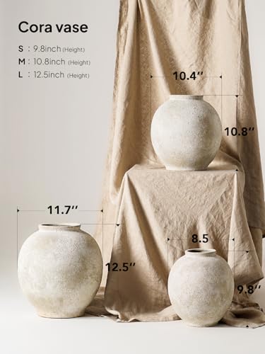 Large White Ceramic Vase - 9.8 Inch Rustic Farmhouse Flower Vase for Home Decor, Minimalist Tall Vases for Living Room, Table, Bathroom, Holiday & Weddings (Sandstone Yellow) - color: Sandstone Yellow, size: 9.8 inch