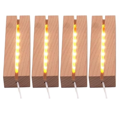 4Pcs 6“ Wooden LED Light Display Stand Base,Rectangle Wood Led Light Base Wooden Lamp Base for Display Photos Acrylic Pictures Plexiglass Crystal Resin Craft Art -Warm Light - color: Warm Light, size: 4PC 6"