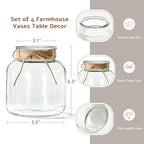 Houmury Glass Vases for Centerpieces Set of 4 Farmhouse 6 Inch Clear Large Vase Utensils Holder with Twine Ties Home Decor for Wedding Living Room Dining Table Office (4)