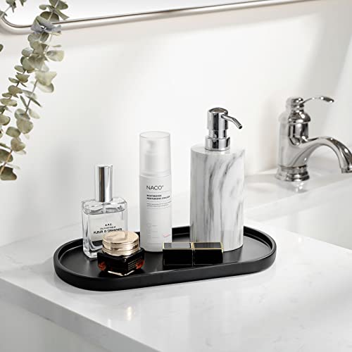 Luxspire Bathroom Vanity Tray for Countertop, Oval Kitchen Soap Dispenser and Toiler Tank Trays, 11.4“ Resin Vanity Organizer for Lotion Bottles, Perfume, Jewelry, Dresser, Medium, Matte Black - color: Matte Black, style: Medium