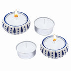 CLEENTABLE Ceramic Tea Light Holders Set of 6 - Handcrafted Candle Holder Bulk - Ideal Fall Decor for Boho Wedding Centerpiece Table, Home Decor & Thanksgiving Indoor (Blue White)
