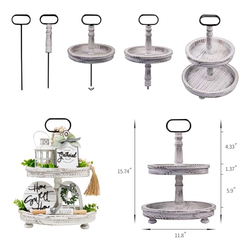 Houmury Set of 17 Farmhouse Tiered Tray with 1 Lantern Artificial Plant& Cutting Board Sign for Rustic Home Sweet Home Kitchen Decor Tier Tray Decor Set