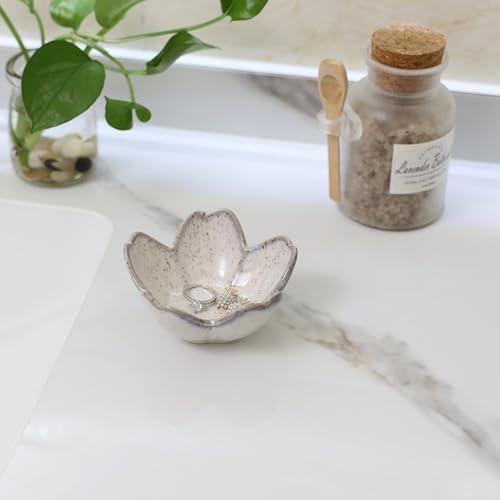 Flower Ring Dish Holder,Jewelry Dish Tray,Small Trinket Tray,Jewelry Plate Bowl,Key Bowl,Decorative Plate,Mothers day Birthday Gifts for Women Friends,Ceramic Kiln effect Grey - color: Kiln effect Grey