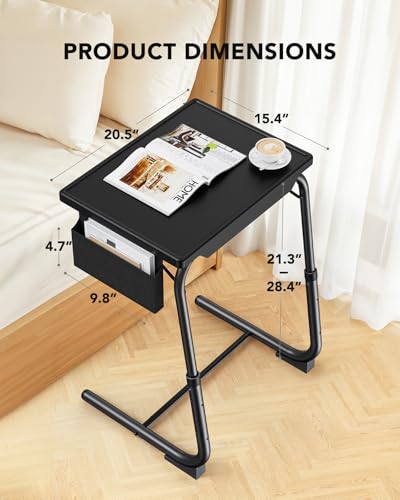 HUANUO TV Tray, Adjustable TV Dinner Tray Table, 20.5 x 15.4 inch Folding Tray Table with Storage Pocket, 6 Height Settings, 3 Angle Adjustments, Comfortable Tray Tables for Bed & Sofa, HNTT04B