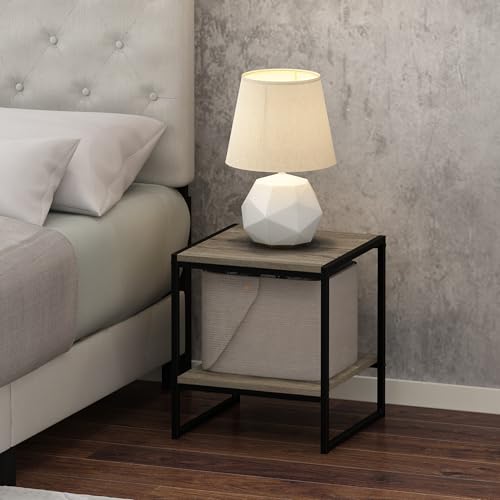 Furinno FM19122GYW Camnus Modern Living 2-Tier End Table, French Oak Grey, 15.9 in x 15.75 in x 18 in - color: French Oak Grey, size: 2 Tiers, Metal Frame