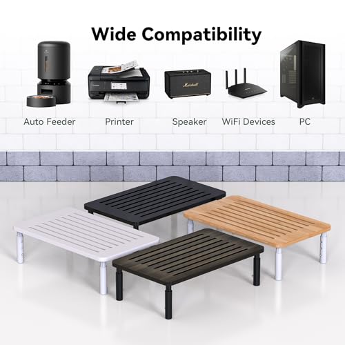 Bamboo Monitor Stand Riser, 4 Adjustable Height, Laptop Stand with Airflow Vents, Desk Organizer for Computer, PC, Printer (Natural)