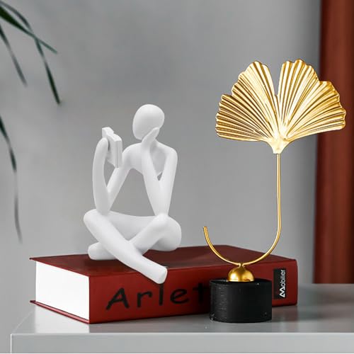 Jinkoozz Reading Women Statue, Thinker Sculptures, Abstract Art Ornament, Modern Aesthetic Figurine Decoration, Suitable for Home Living Room Bedroom Office Shelf Table Desk Bookshelf Decor - color: White Right, size: Small