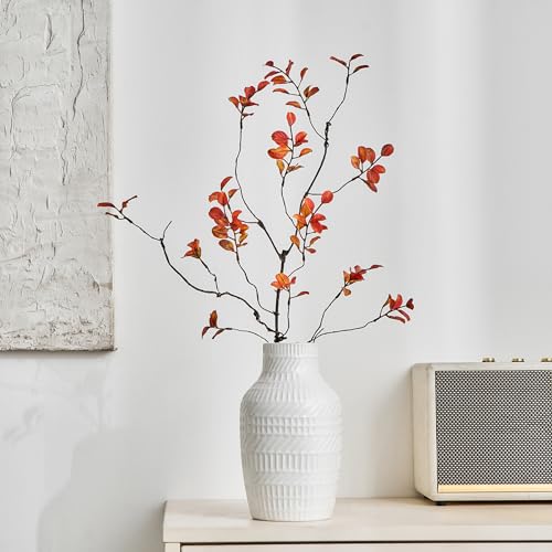 Boho White Ceramic Vase, 8.7" Textured Flower Vase for Home Decor, Minimalist Table Centerpiece for Living Room, Office, Bedroom (White Vase) - color: White Vase