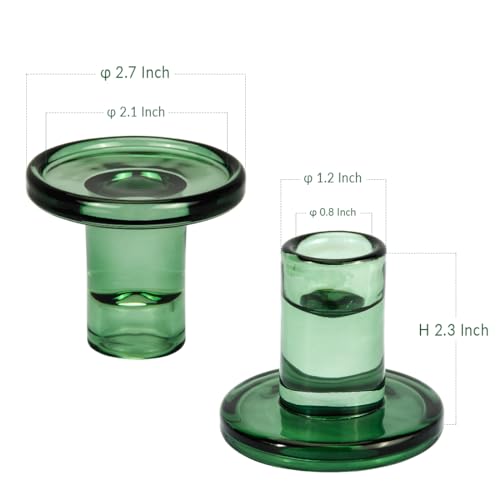 TELOSMA Green Glass Candlestick Holders 6PCS, Short Candle Holders fit to Taper Candles which Diameter 5/6-7/8 inch- Summer Dinner Table Decor, Winter Windowsills/Fireplace Mantel Centerpiece - color: Green