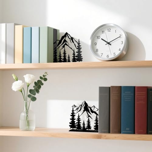 Metal Bookends Mountain Bookends Decorative Modern Book Ends for Shelves Bookshelf Home Office Desk Decorative Shelf Stoppers for Books Space-Saving Desk Organizer - style: Mountain Decorative Bookends