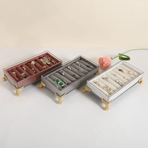 GemeShou velvet slots Ring holder for jewelry organizer, Grey earring ring display stand for selling, felt ring jewelry holder tray showcase【Velvet slots Ring Holder-Grey】 - color: Grey