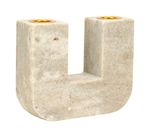 Spiretro Elegant U-Shape Marble Candle Holder for Taper Candles – Real Marble with Grayish-White and Brown Veining, Soft Pads for Surface Protection – 5.5” W x 4.5” H x 1.75” D