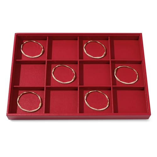 12 Grids PU Leather Jewelry Trays Bracelets Tray Stackable Jewelry Organizer Trays for Drawer Bracelet Holder For Bracelet Bangle Earrings Watches Storage (Red) - color: Red, size: 12 Grid