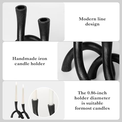 Black Cast Iron Taper Candle Holder, Candlestick Holder Decorative, Gift Tapered Candle Holders for Home Decoration, Bedroom, Dinning, Mantel, Kitchen, Party, Set of 2 - color: Black