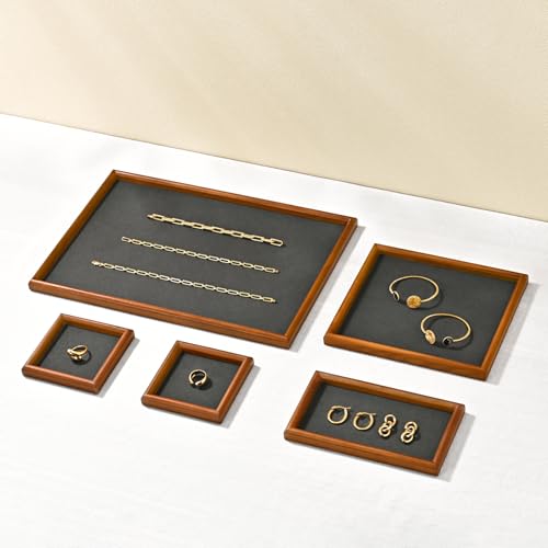 Jewelry Display Tray for Ring Earrings Necklace Bangle Solid Wood Jewelry Dish Tray Catchall(XS,Grey) - color: Grey, size: 10 * 10 * 1.5cm