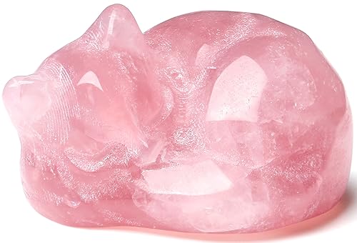 QINJIEJIE Rose Quartz Cat Decor Pink Gift Crystals Sleeping Cat Statue Stone Figurine Polished Gemstones Decors Office Room Home Desk Healing Valentines Decors for Women Cats Decor - color: B-pink-rose Quartz, size: 1.5 inches