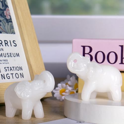 2 Inch White Jade Crystal Elephant Sculpture Handcrafted Healing Stone Animal Figurine Spiritual Home Decor Lucky Charm Gift for Wealth Success Positive Energy and Meditation Lovers - color: White Jade Elephant-02