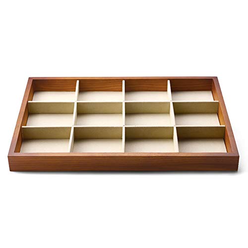 Oirlv 12 Grids Wood Jewelry Organizer Tray Stackable Jewelry Drawer Tray Bracelet/Watch Showcase Display Storage(Creamy-white) - color: Creamy-white 12 grid tray