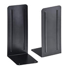 Acrimet Metal Bookends, Jumbo Size 9" H x 4" W x 4-1/2" D, Non-Skid Book Stand for Shelves, Heavy Duty Book Stopper, Black, 1 Pair