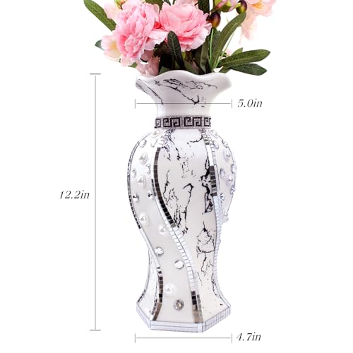 Modern Decorative Vase,Silver Flower Vase for Home Decor with Rhinestone,30 cm Luxury Ceramic Vase for Centerpiece,Living Room,Bedroom,Large Flower Vase - style: 30cm Sliver--Beads