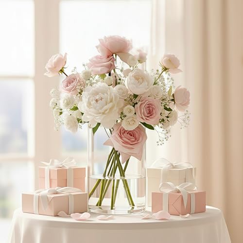 Liotww Shatterproof Acrylic Flower Vase - 7.8" H Wide Mouth Short Cylinder Vases for Home Decor, Wedding Party Centerpiece Clear Plastic Vase (D6”/D4.8”/D4”) - color: L 3 Clear-d