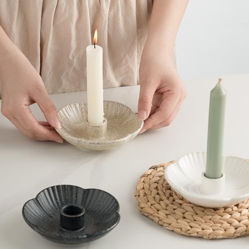 Ceramic Candlestick Holder， Candle Holder for Taper Candles,Incense, Santo Palo, Halloween Christmas Wedding Parties, Dining Room Home Decoration Display - Camel - color: Camel