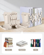 Honagu Adjustable Bookends, Metal Book Ends for Shelves Heavy Book, Bookend for Home, Office, Books, Papers, Book Stopper with Removable Hook, Pen Holder, Gifts for Students, Teachers（Milky White） - color: Milky White