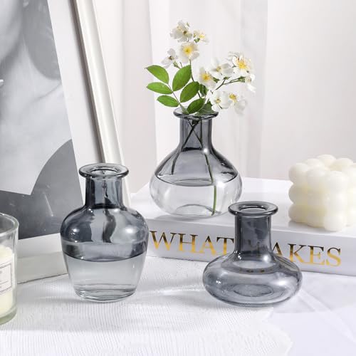 Black Gray Glass Bud Vase, 10Pcs/Set Modern Decorative Small Mini Flowers Vases, Minimalist Aesthetic Home Decor Vintage Wedding Table Centerpieces for Single Flower Rose - color: Black & Gray