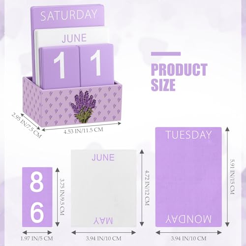 AceOrbit Purple Lavender Wood Block Perpetual Calendar Coquettish Desk Decor Cute Month Week Date Display Decorative Block Calendar for Women Office Home Desk Gift for Women - style: Purple Lavender