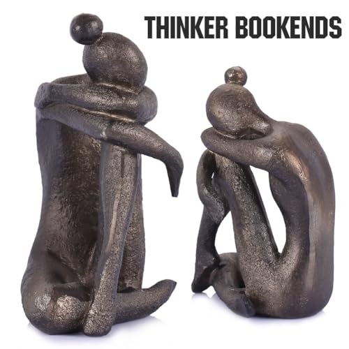 2-Piece Unique Decorative Thinker Girl Bookends, Modern Heavy Duty Nonskid Resin Book Stoppers for Home Office Desk, Living Room, Study Room, Creative Bookshelves, Desktop Ornaments (Bookends01)