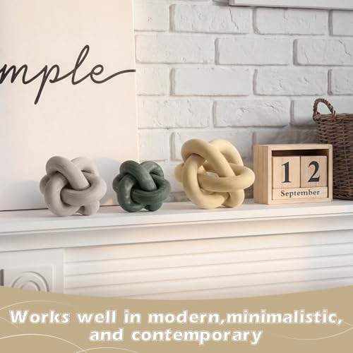3 Pack Wooden Knot Decorations 3 Color Set Coordinated Boho Nautical Home Decor for Shelf, Wall, Tabletop, Sizes 3.94", 4.72", 5.91"(Multi Light Color) - color: Multi Light Color