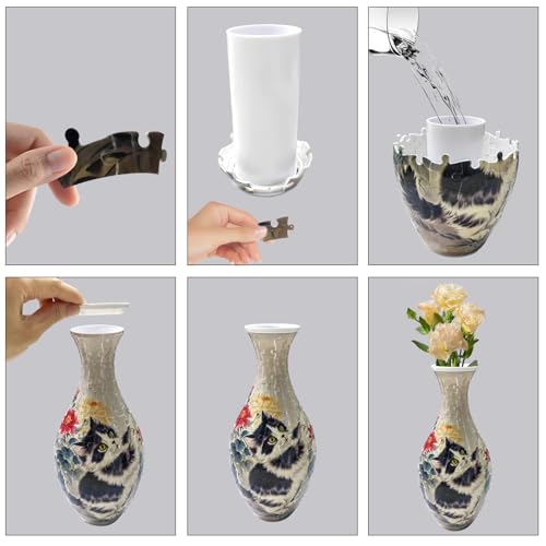 3D Puzzle Vase Unique Flower Vase for Adults Made by 160 Curved Plastic Puzzle Pieces, Vases for Flower Home Creative Gift for Parents & Housewarming - color: Kitten