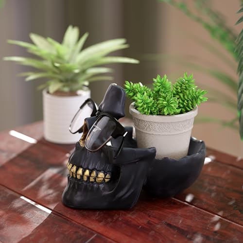 READAEER Skull Eyeglass Holder Creative Eyewear Holder Sunglasses Glasses Display Holder Keychain Resin Sculpture for Entrance Home Office Desk Bedside Table (Black) - color: Black