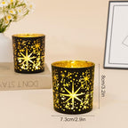 Votive Candle Holders Black and Gold, Glass Tealight Candle Holder Set of 3 with Stars Pattern, Vintage Tea Light Holders for Christmas Table Centerpiece Birthday Party Vanlentine's Day