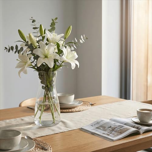 Iridescent Glass Vase 8 Inch, Round Borosilicate Clear Glass Flower Vase, Modern Boho Style Centerpiece Vase for Home Kitchen Wedding, Housewarming - color: Iridescent