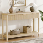 Lulive 51" Fluted Console Table for Entryway, Entryway Table with 3 Wooden Drawers, Farmhouse Behind Sofa Table for Living Room, Hallway, Couch, Foyer - color: Natural