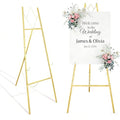 57.1" Gold Easel Stand for Sign, 4 Tier Height Adjustable Large Metal Display Easel for Wedding, Art, Paintings, Posters, Pictures, Floor Décor with Storage Bag, Assembly Needed