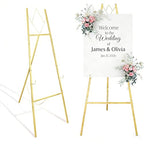 57.1" Gold Easel Stand for Sign, 4 Tier Height Adjustable Large Metal Display Easel for Wedding, Art, Paintings, Posters, Pictures, Floor Décor with Storage Bag, Assembly Needed