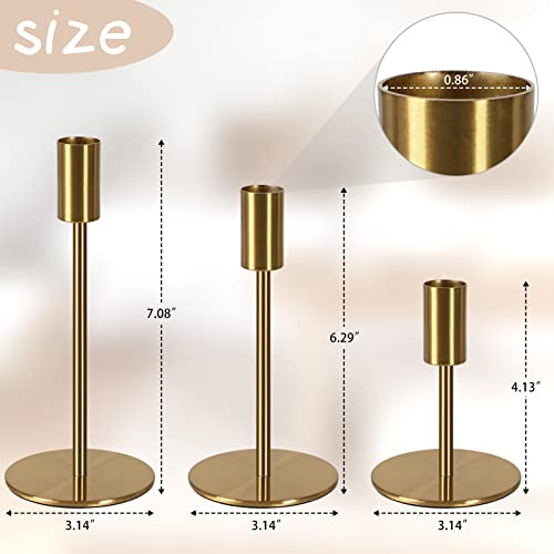 Brass Taper Candle Holders - Set of 3 Antique Brass Finish Candlestick Holder, Modern Rustic Metal Candlestick Holder for Wedding, Dining Table, Party Centerpiece