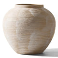 Large Rustic Farmhouse Vase - 8.8 in Ceramic Boho Decorative Vase for Home Decor, Round Clay Whitewashed Terracotta Bowl vase for Living Room, Table, Shelf, Centerpieces - style: 02 - Large Rustic Ribbed Whitewash