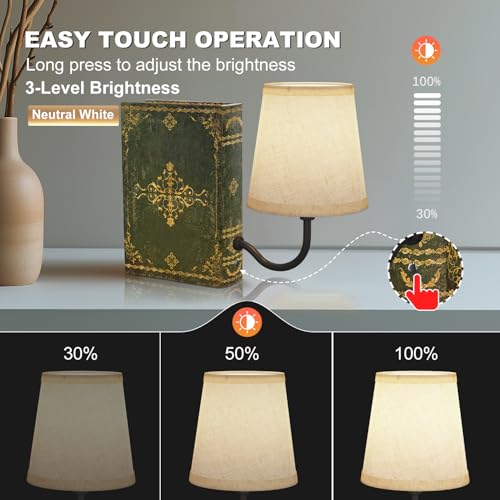 Vintage Bookshelf Lamp Rechargeable, Cordless Book Lamp with Linen Shade, Dimmable Touch Control Table Lamp, Modern Decorative Bookend, Bookshelf Lights for Office Home, Library, Study - style: Green