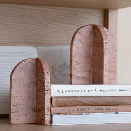 Bloomingville Crimson Archways Travertine Bookends, Red