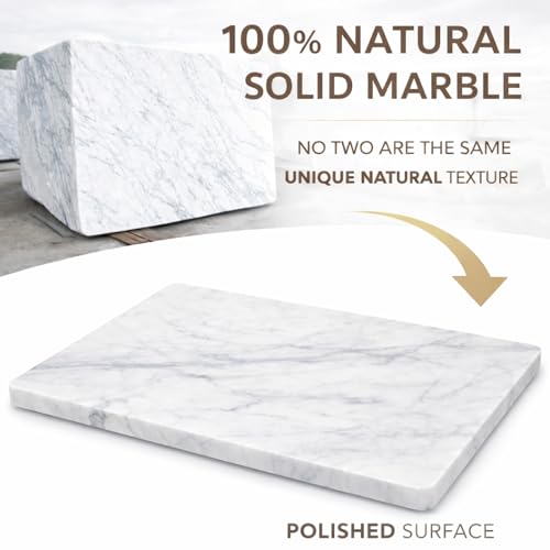 Marble Pastry & Cutting Board – 10x14 Inch Natural Stone Slab with Non-Slip Feet for Dough, Cheese, Baking, Serving, Charcuterie, Trivet – Easy to Clean Gift Tray. - color: White, size: 14"L x 10"W