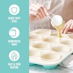 GreenLife 12-Cup Muffin Pan, PFAS-Free Healthy Nonstick Baking Tray, 11.4" x 1.9" x 15.9", Durable Ceramic Bakeware, Cupcakes, Egg Bites, Tarts, Brownies, Turquoise - color: Turquoise, size: 12 Cup Muffin Pan